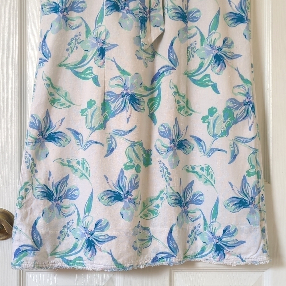 Charlie Paige Floral Linen Blend Sleeveless Halter Neck Mini Dress White Blue L - Picture 14 of 14